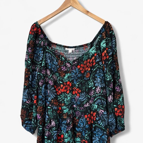 Knox Rose Floral Wide Leg Puff Sleeve Black Jumpsuit with Pockets Size XL - Picture 3 of 15